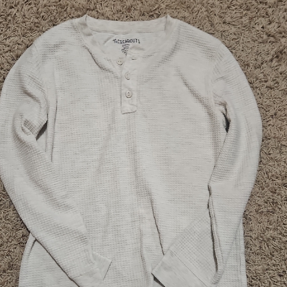 Theaterabouts White Waffle Knit Henley Shirt